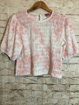 Miami Francesca's Crop Top Womens Small Pink Tie Dye Smocked Puff Sleeve Boho