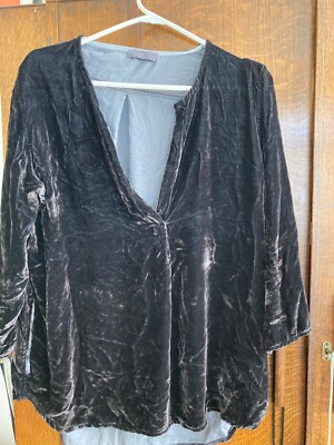 NWOT CP Shades Tunic Top L Dk Gray Silk Rayon Velvet V-Neck 3/4 Sleeve New