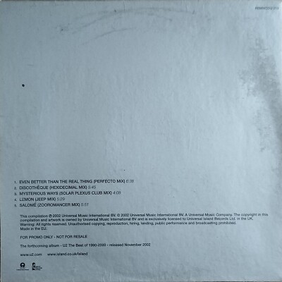 U2 Remixes from The 90's 5-track DJ promo CD single 2002 Island