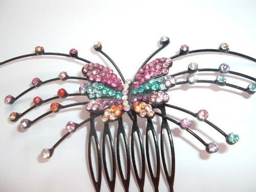 Jeweled Rhinestone Butterfly Slide Hair Comb 5" NWT - Picture 3 of 5