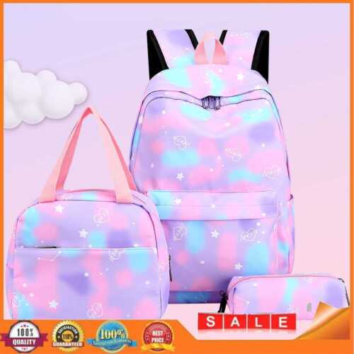 3pcs/set School Bookbag Cute Gradient Fashion Women Nylon Work Backpack for Gift - Picture 1 of 12