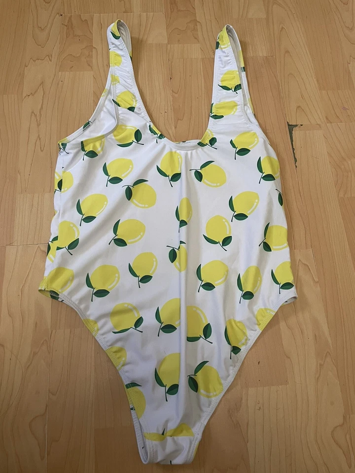 Traje de baño de una pieza NASTY GAL limones blancos talla 10 para mujer pierna alta J22 Foto 4 de 4