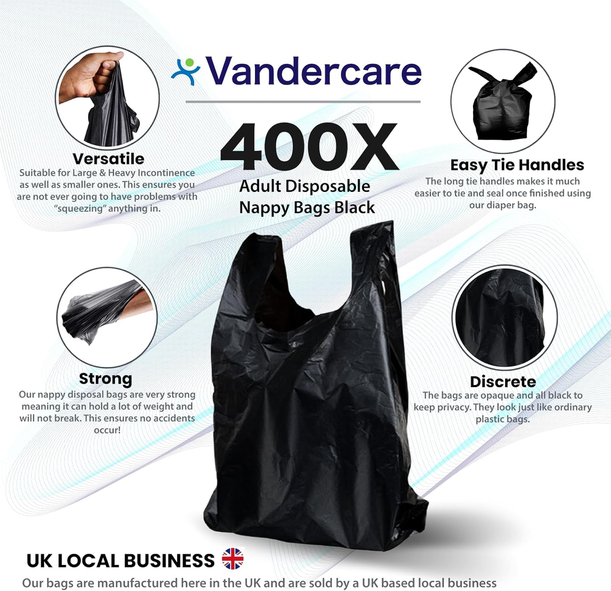 JOKOLO Adult Nappy Bags 20% Thicker Sacks, Easy Tie Handles, Odour Free