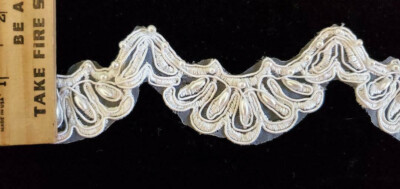 Vintage/Antique Cotton & Synthetic Blend w/attached Pearls White, Lace 4 Yards