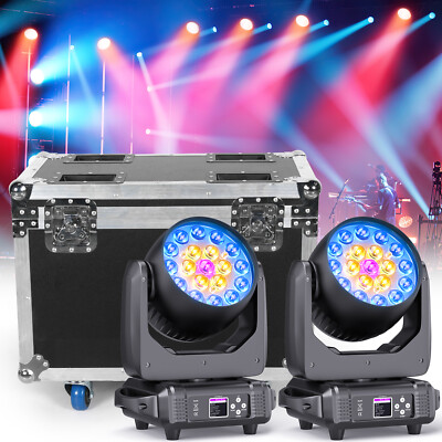 2x Zoom 19x15W LED Moving Head Stage Light RGBW DMX Beam Wash Lighting DJ Disco