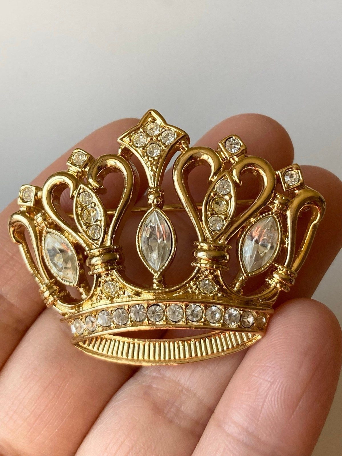 Vintage KJL for Avon rhinestone crown brooch pin - image 1