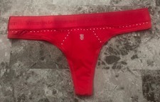 NWT VICTORIA'S SECRET RED RHINESTONE BLING MICRO SMOOTH THICK BAND THONG PANTIES