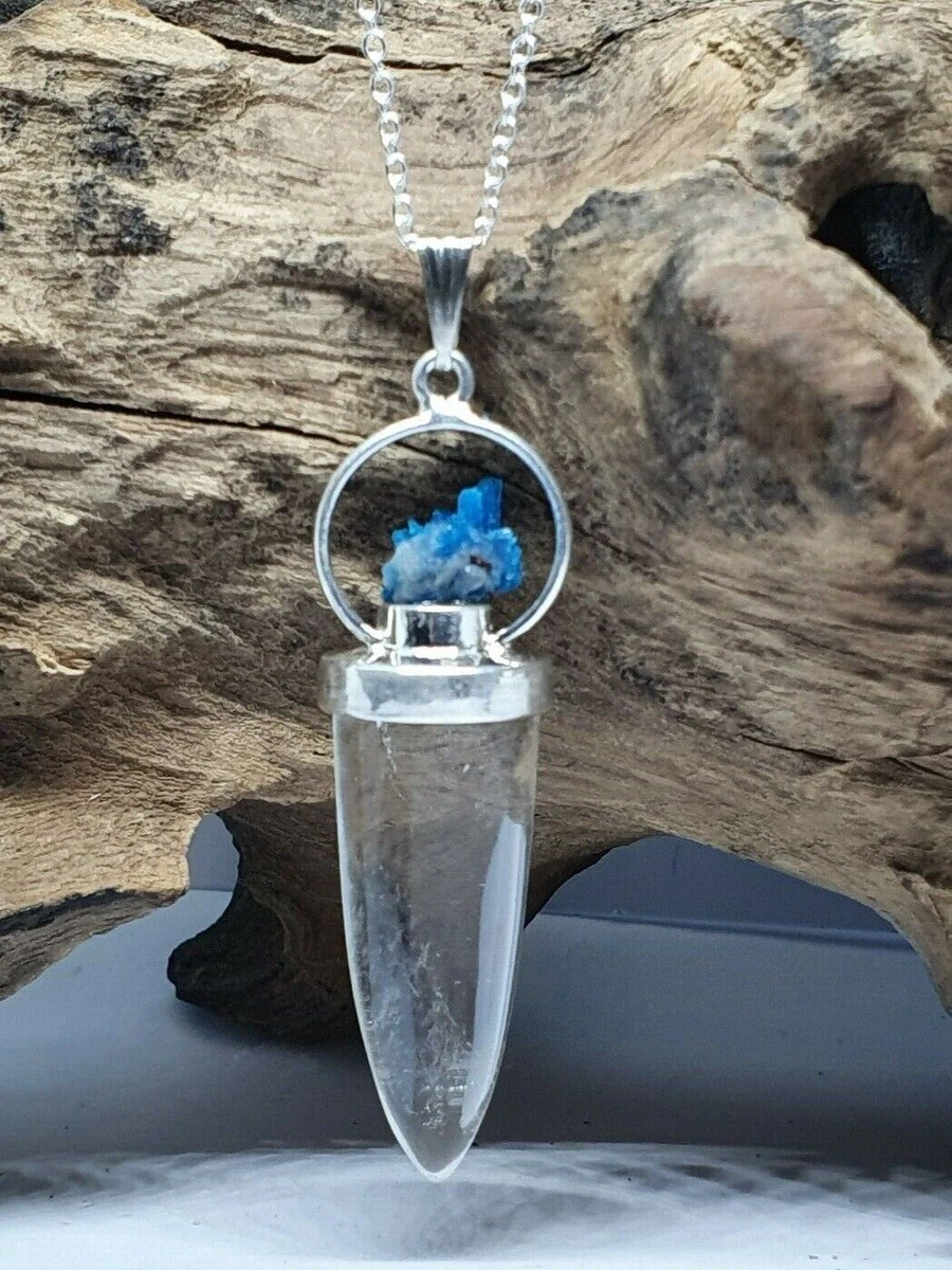 Cavansite Quartz Necklace Pendant Chain Freeform Rare Crystal