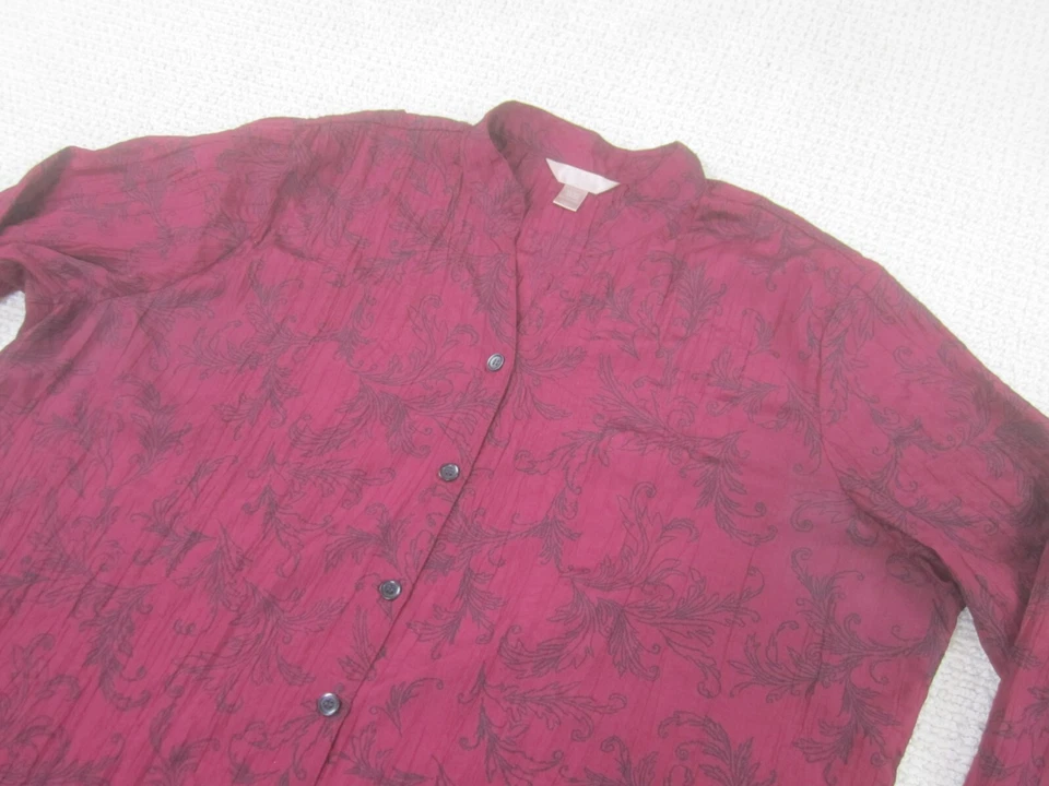 白色 Stag 衬衫女式 XL 红色花卉印花长袖纽扣休闲 — 第 2/4 张图片