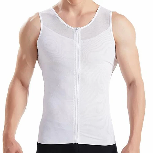 Men Slimming Body Shapewear Gynecomastia Compression Vest Zip Up Shirt Tank Tops - Picture 17 of 24