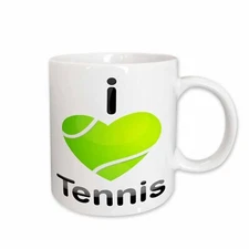 3dRose I Love Tennis With A Green Heart Shaped Tennis Ball Mug