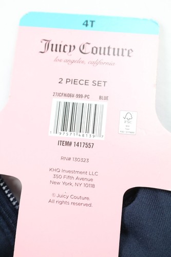 Juicy Couture 2PC Zip Up Velour Hoodie Jogger Set Sz 4 Blue Full Zip Embroidered - Picture 15 of 15
