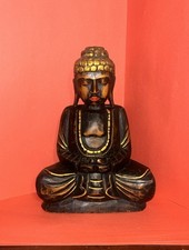 Wooden Meditating Buddha Statue Hand Carved Sculpture Figurine Wood Decor 12  