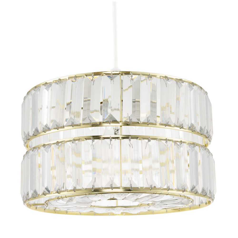 Chic Double Tier Gold Pendant Light Shade with Rows of Acrylic Prisms by Happ...