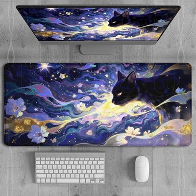 Black Cat Dreaming Keyboard Desk Mat Large Mouse Mat Locked Edge 60cm x 30cm