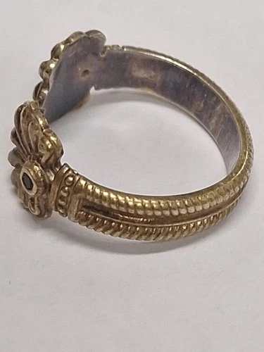 Vintage Sterling 925 Silver Very Unique Open Ornate Ring With Two Small Stones