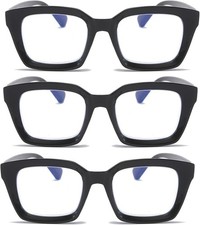 DXYXYO 3 Pack Retro Oversized Reading Glasses for Women Men Fashion Square Blue