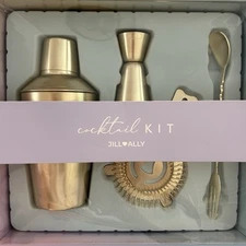 Jill Ally Stainless Steel Cocktail Kit – Shaker, Jigger, Strainer, Spoon -Gold ￼