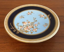 Antique European English French Porcelain Compote Dessert Plate Sky Blue Gold 9”