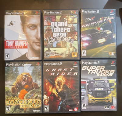 PS2 Game Lot 6 w/ Cases: Tony Hawk Project 8, GTA San Andreas, Ghost Rider