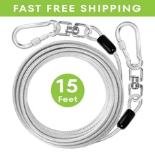 Jenico Dog Tie Out Cable 15ft - Heavy Duty Outdoor Leash for Dogs Up to 500 Lbs