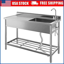 Stainless Steel Commercial Sink Utility Sink 1 Compartment Kitchen w/Prep Table