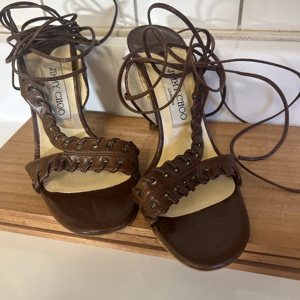 Tacones con cordones Jimmy Choo para mujer Vero Cuoio talla 6 hechos en Italia Foto 2 de 4