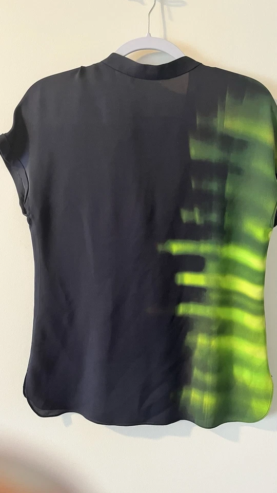 Blusa túnica Elie Tahari seda elastano azul marino verde lima S Foto 2 de 4
