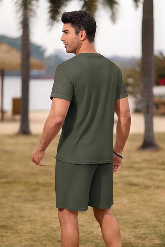 Men's Short Sets 2 Piece Summer Outfits Casual Short Sleeve Crew Neck Pockets... - Picture 6 of 6