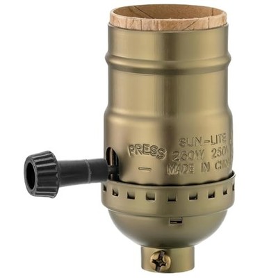 2 Way Lamp Socket Replacement, E26 Threaded Base, Turn Knob 2 Way-Antique Brass