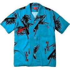 Supreme Bamboo Button Up Shirt Blue Black M L S/S 13
