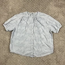& Other Stories Shirt Womens 10 3D Embroidered Floral Button Boho Cottage