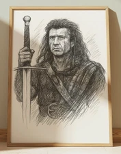 BRAVEHEART WILLIAM WALLACE DRAWING PRINT PORTRAIT SKETCH 8" x 10" WALL ART