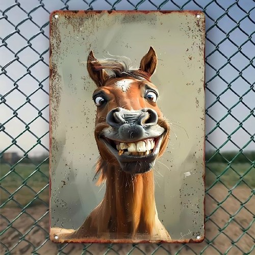 Blechschild lustiger Pferdekopf Pferd Nostalgie Vintage Metallschild TEL2622 - Bild 2 von 2