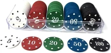 Poker Chips Set - 100 Pieces with Denominations and Storage Box