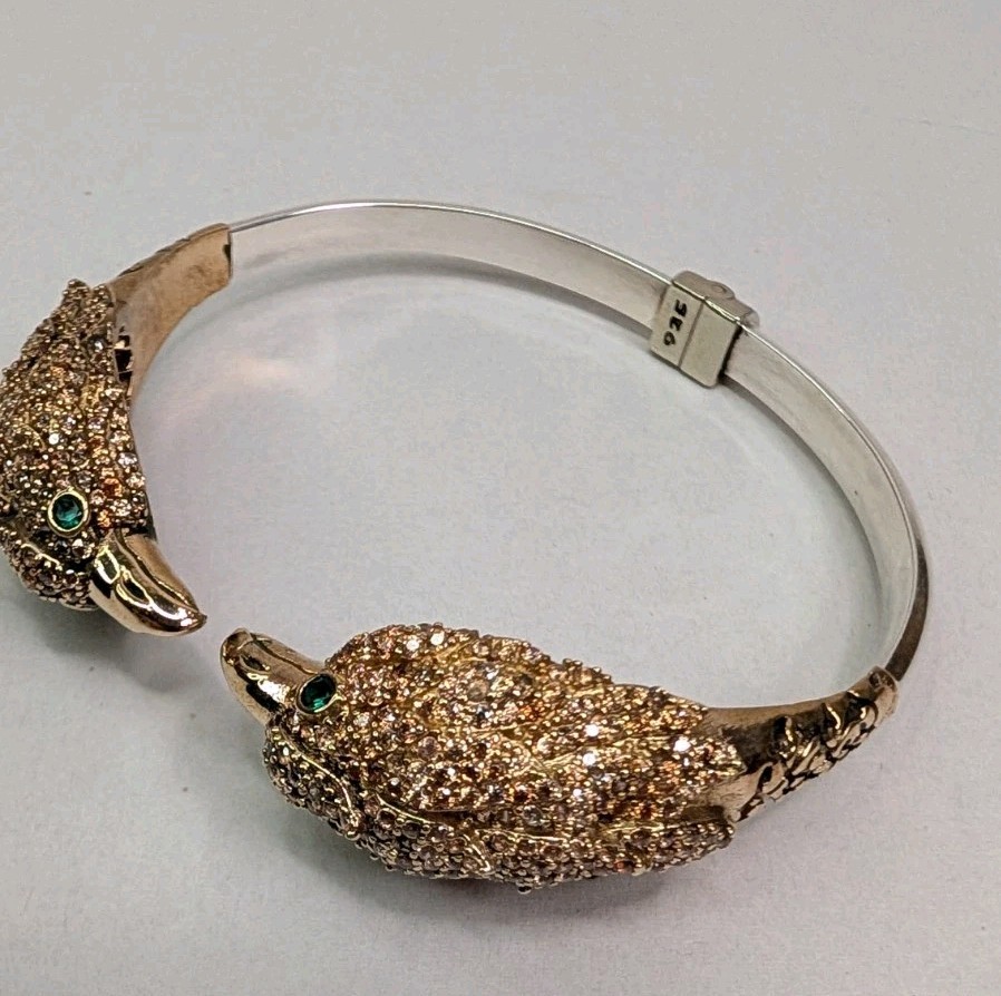 Double Eagle Head Bracelet Hawk Hinged Bangle Ste… - image 4