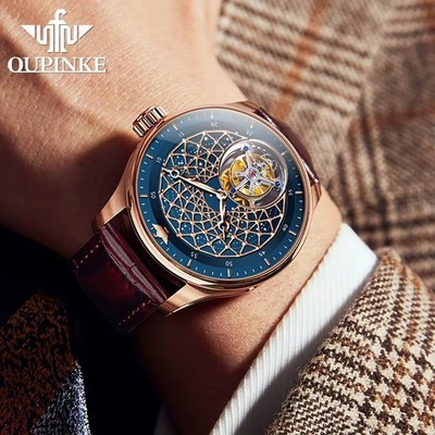 OUPINKE 8002 Herren Automatikuhr Tourbillon Skelett Saphir Wasserdicht