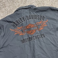 Harley Davidson Motorcycles Short Sleeve Mechanic Shirt Men's 2XL Gray Flame