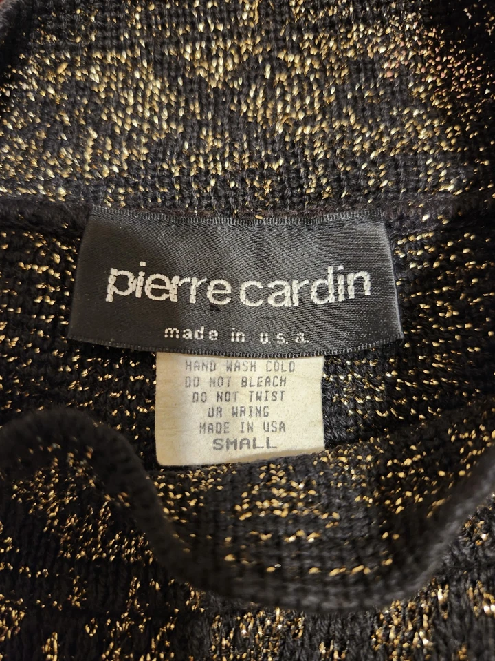 Mini Vestido Vintage Como Nuevo Años 80 Pierre Cardin Negro/Dorado Tejido Lúrex Línea A Talla S EE. UU. Foto 3 de 4