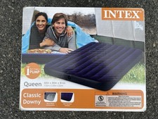 Colchón inflable Intex Classic Downy Queen azul 60x80x8,75 pulgadas flocado suave