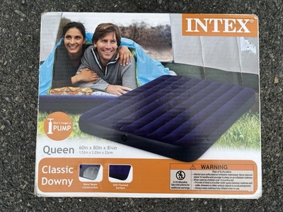 Intex Classic Downy Queen Inflatable Mattress Blue 60x80x8.75in Soft Flocked