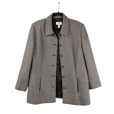 Talbots Womens Grey 100 Wool Micro Check Button Front Blazer Jacket Size 14 USA