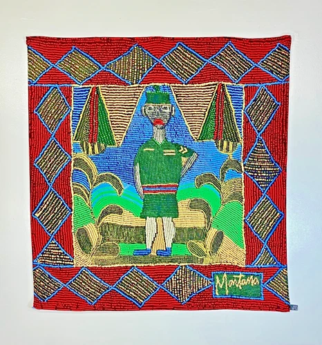Vintage 1980's CLAUDE MONTANA silk square scarf with Haitian style art print