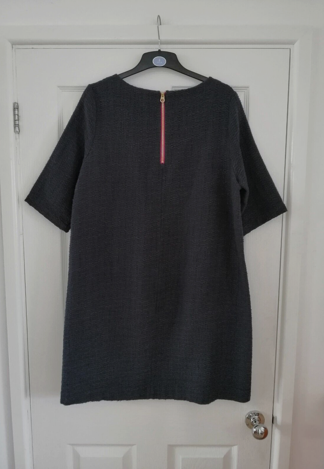 Joules Dress Women Size 16 Grey Textured Cotton Blend Crew Neck Short