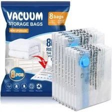 Vaccum (4) Large/  (4) Jumbo Reuseable Bedding / Clothes Storage Bags, 8 Pack