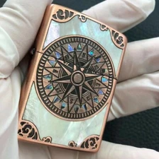 White Inlay Shell Compass Armor Zippo Lighter - US Shipping