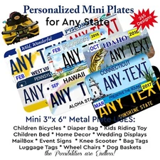 Custom Any State Kids Bicycle Personalized Metal License Plate with Name/Text