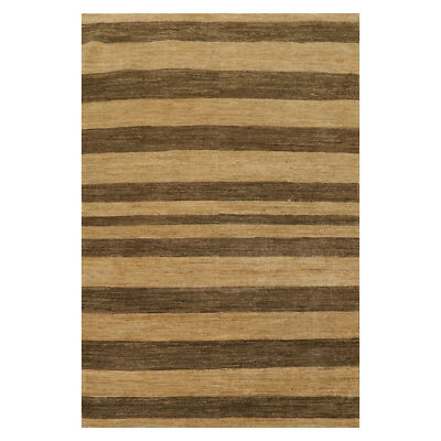 4'1'' x 6'1'' Hand Knotted 100% Wool Peshawar Striped Modern Area Rug Gold Brown