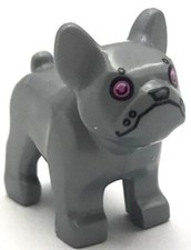 Lego Nuevo Bulldog Francés Perro Plateado Plano con Ojos Rosa Oscuro Nariz Plateada Robot Parte