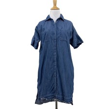 Madewell Denim Shirt Dress Womens XXS 2XS Distressed Drop Raw Hem Pockets